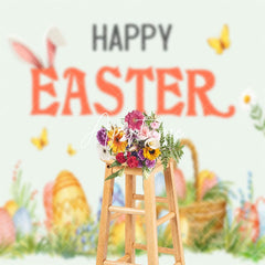 Aperturee - Cartoon Grassland Basket Eggs Happy Easter Backdrop