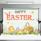 Aperturee - Cartoon Grassland Basket Eggs Happy Easter Backdrop