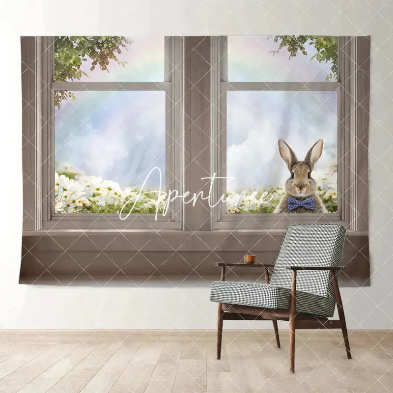Aperturee - Rabbit Out Window Floral Rainbow Easter Day Banner
