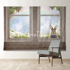 Aperturee - Rabbit Out Window Floral Rainbow Easter Day Banner