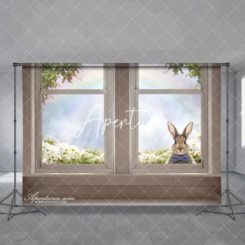 Aperturee - Rabbit Out Window Floral Rainbow Easter Day Banner