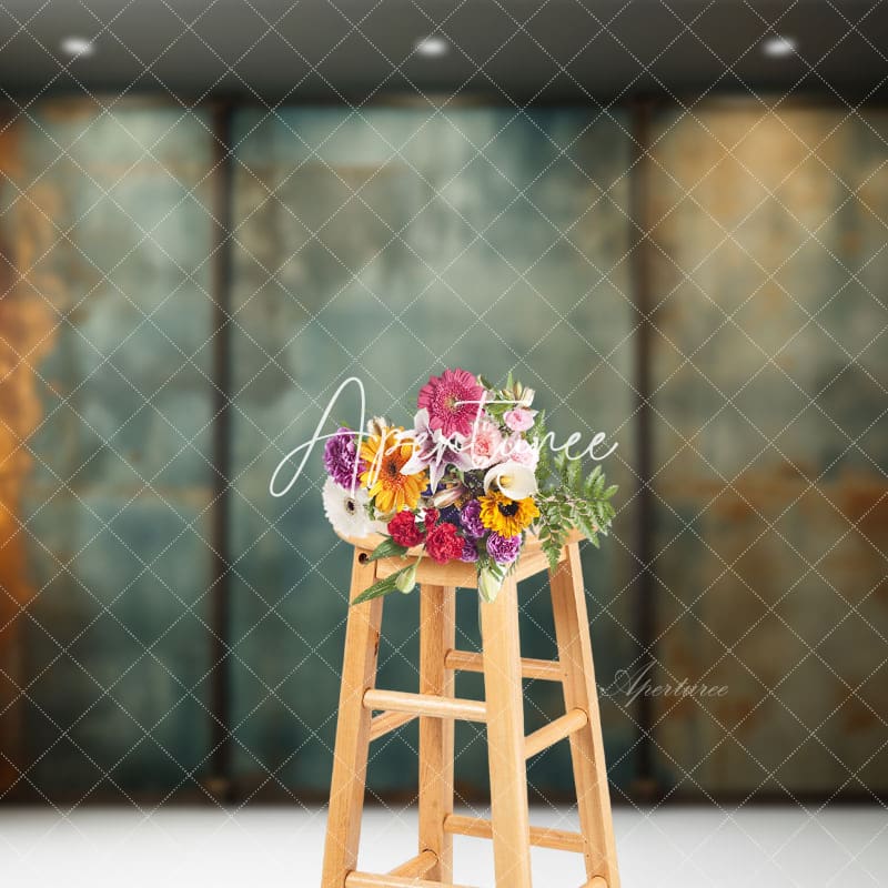 Aperturee - Retro Rusty Metal Texture Indoor Green Wall Backdrop