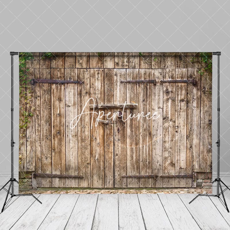 Aperturee - Rustic Wooden Farmhouse Barn Door Photo Backdrop