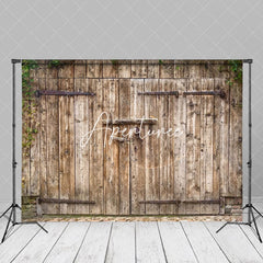 Aperturee - Rustic Wooden Farmhouse Barn Door Photo Backdrop