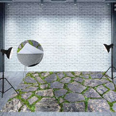 Aperturee - Stone Road With Green Grass Texture Rubber Floor Mat