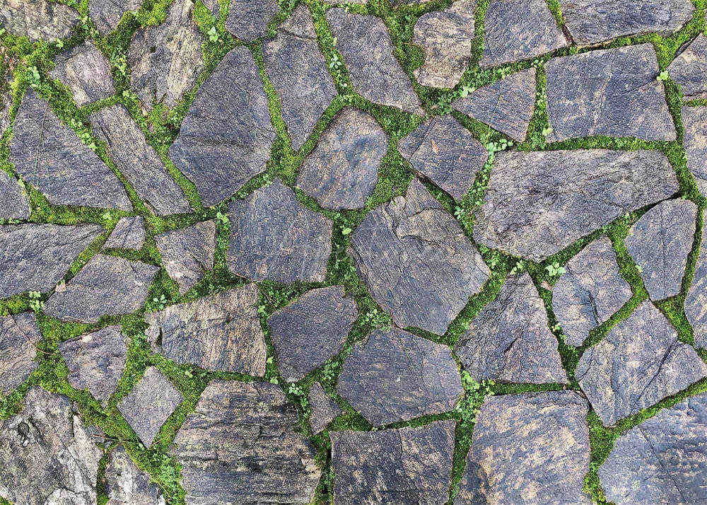 Aperturee - Stone Road With Green Grass Texture Rubber Floor Mat