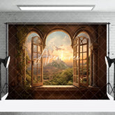 Aperturee - Sunset Mountain Tree Natural Window Scenery Backdrop