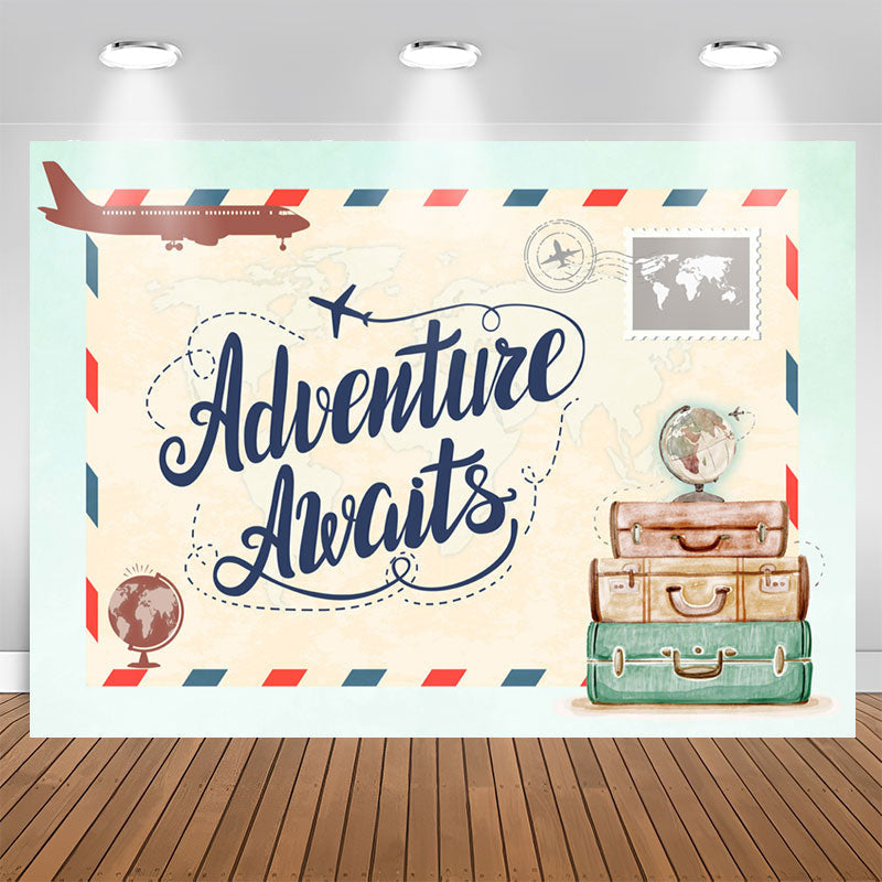 Aperturee - The Adventure Awaits Plane Themed Baby Shower Backdrop