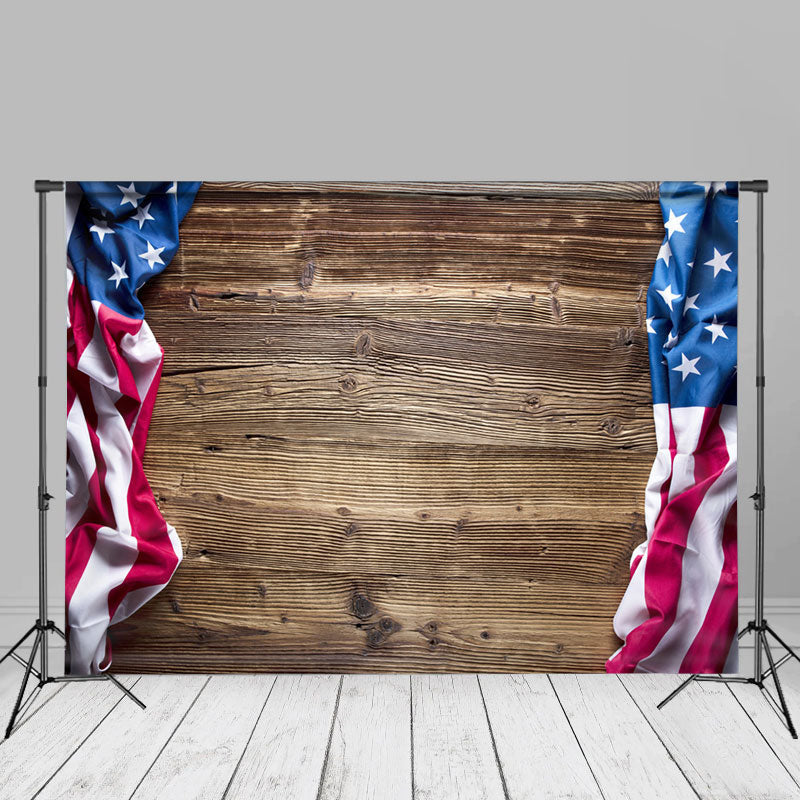 Aperturee - The US Flag Brown Wood Independence Day Backdrop