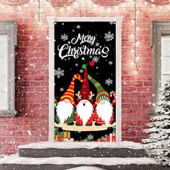 Aperturee - Three Xmas Elfs Snowflake Black Christmas Door Cover