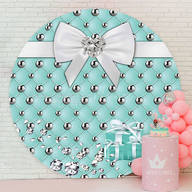 Aperturee - Tiffany Blue Diamond Tie Round Birthday Backdrop