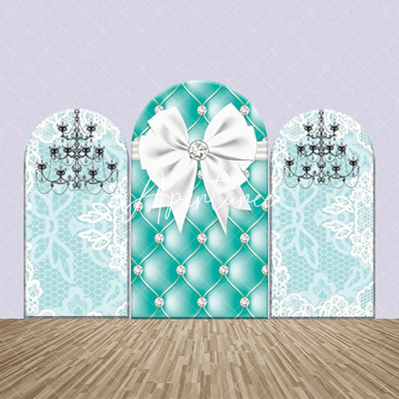 Aperturee - Tiffany Blue Lace Chandelier Party Arch Backdrop Kit