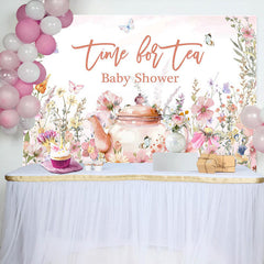 Aperturee - Time For Tea Butterfly Floral Baby Shower Backdrop