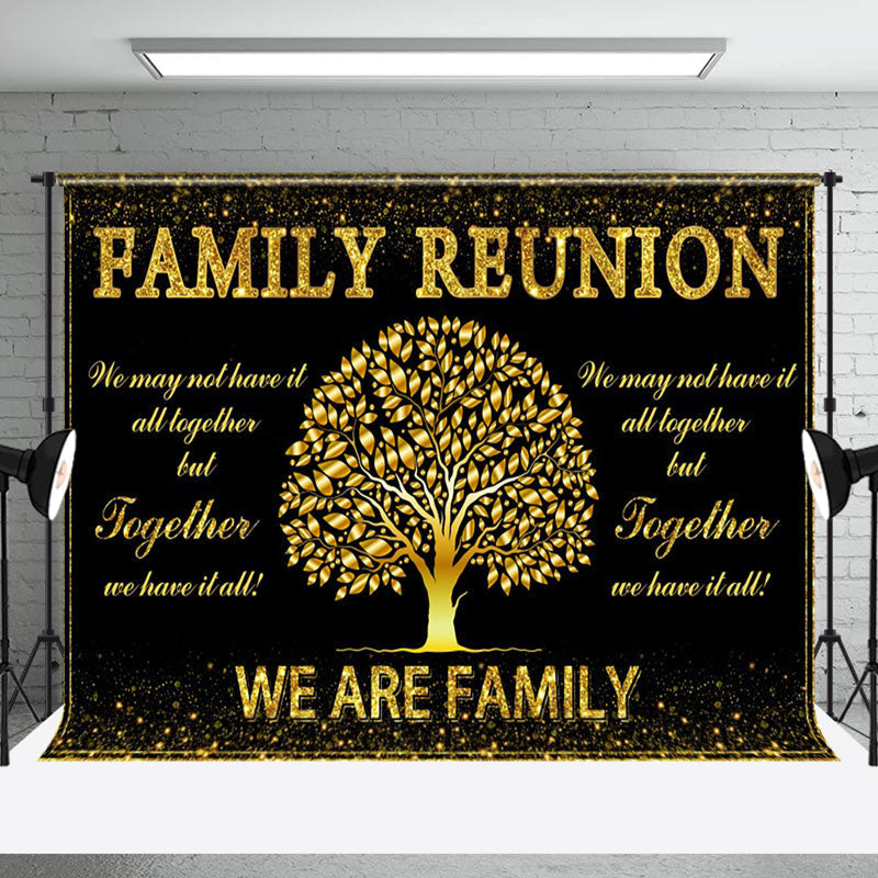 Aperturee - Together Gold Trees Leaves Family Reunion Backdrop