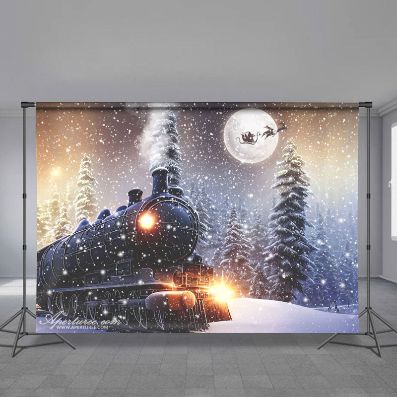 Aperturee - Train Light Snowy Forest Moon Eve Winter Backdrop