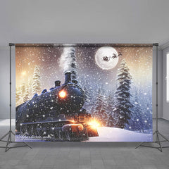 Aperturee - Train Light Snowy Forest Moon Eve Winter Backdrop