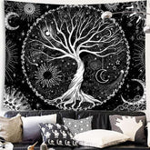 Aperturee Tree of Life Black And White Moon Galaxy Wall Tapestry