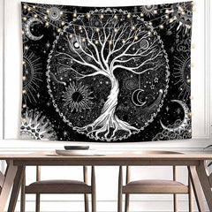 Aperturee Tree of Life Black And White Moon Galaxy Wall Tapestry