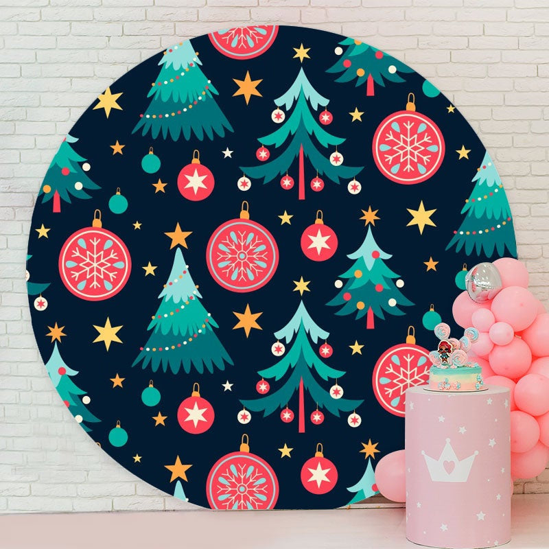 Aperturee - Tree Snowflake Round Christmas Backdrop For Party