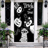Aperturee - Trick Or Treat White Black Cats Halloween Door Cover