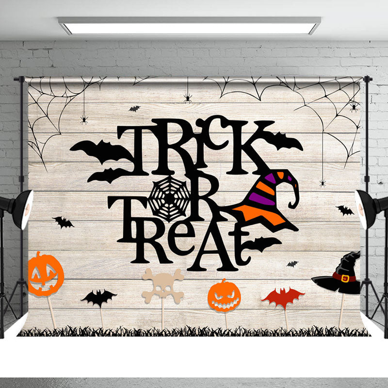 Aperturee - Trick Or Treat Witch Hat Wood Halloween Party Backdrop