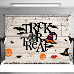 Aperturee - Trick Or Treat Witch Hat Wood Halloween Party Backdrop