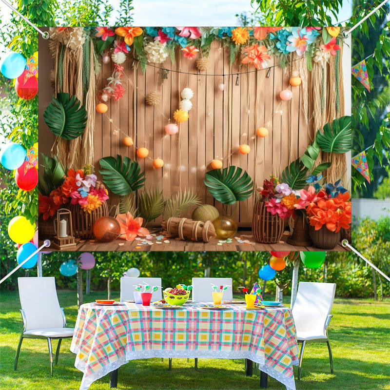 Aperturee - Tropical Floral Board Birthday Cake Smash Backdrop