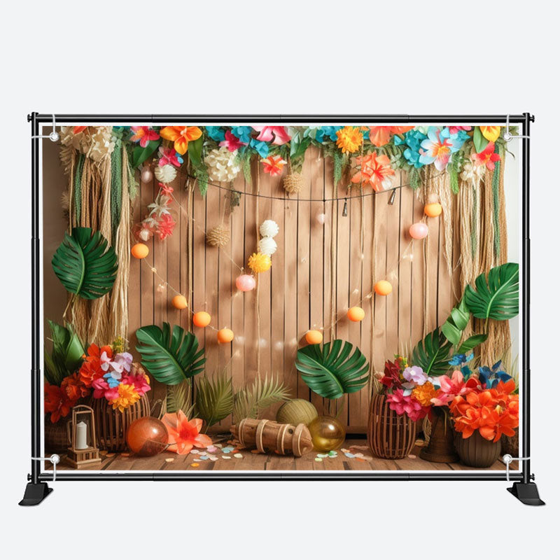 Aperturee - Tropical Floral Board Birthday Cake Smash Backdrop