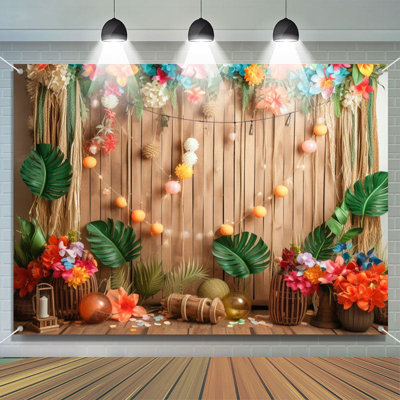 Aperturee - Tropical Floral Board Birthday Cake Smash Backdrop