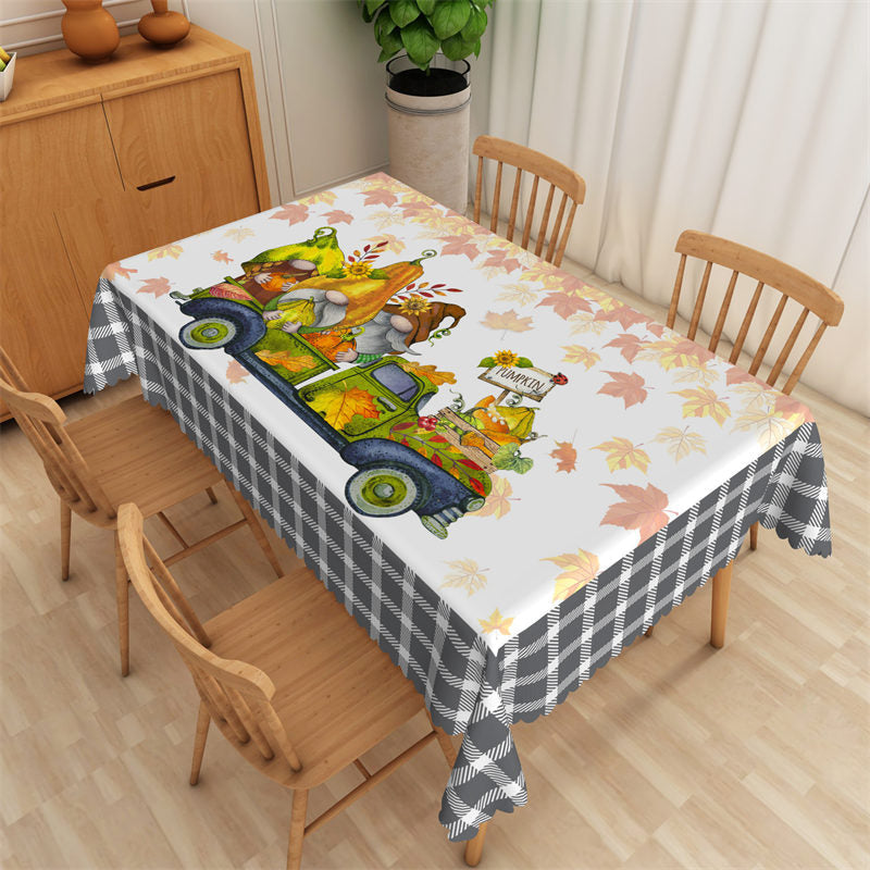 Aperturee - Truck Dwarf Maple Leaves Plaid Christmas Tablecloth