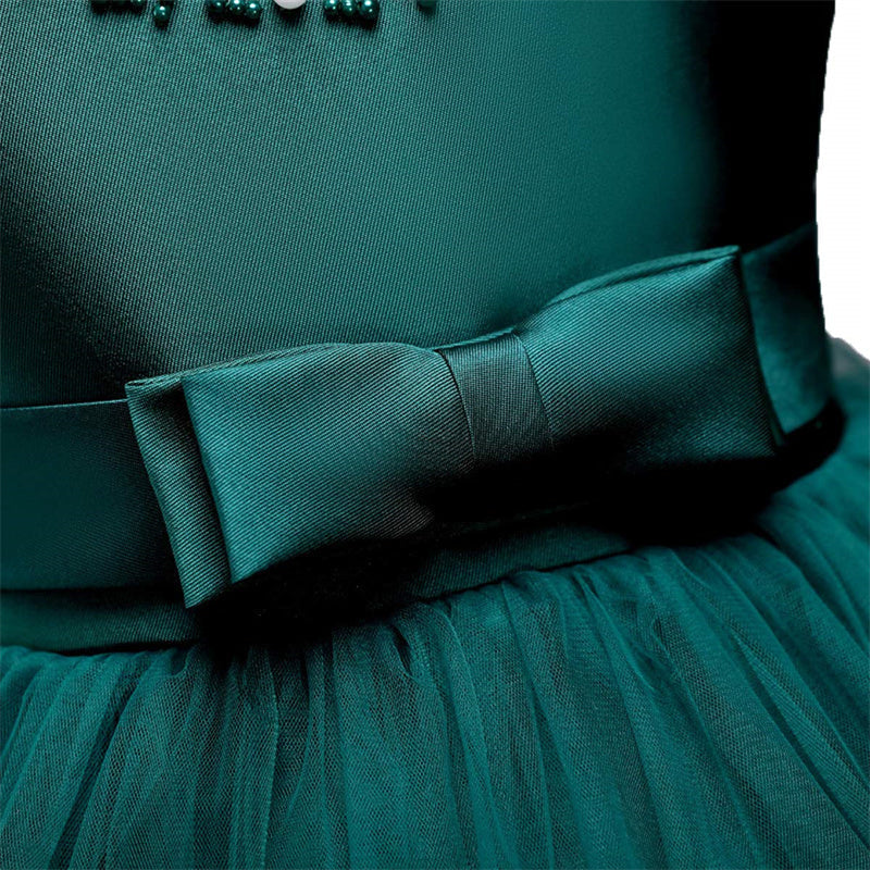 Aperturee - Tulle Bow Puffy Formal Party Wedding Kids Dress