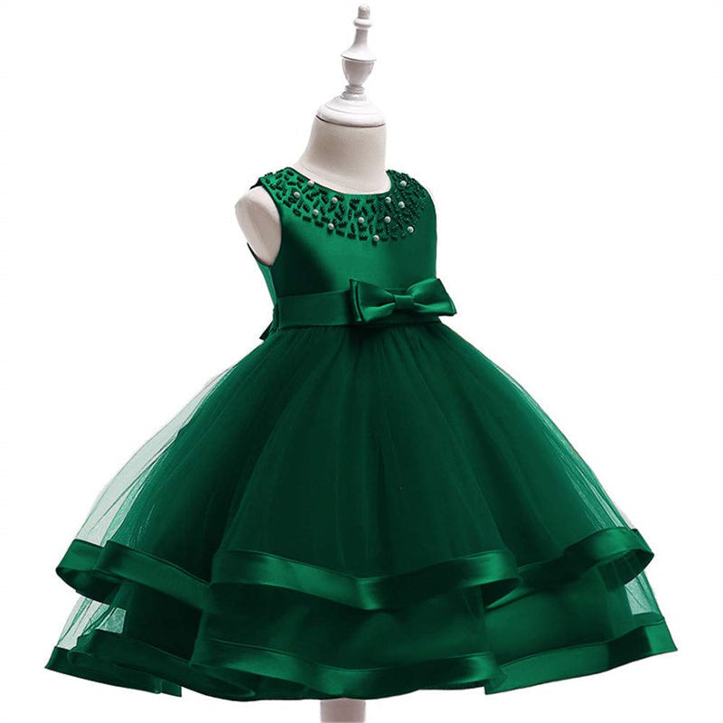 Aperturee - Tulle Bow Puffy Formal Party Wedding Kids Dress