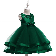 Aperturee - Tulle Bow Puffy Formal Party Wedding Kids Dress