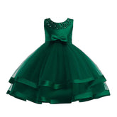 Aperturee - Tulle Bow Puffy Formal Party Wedding Kids Dress