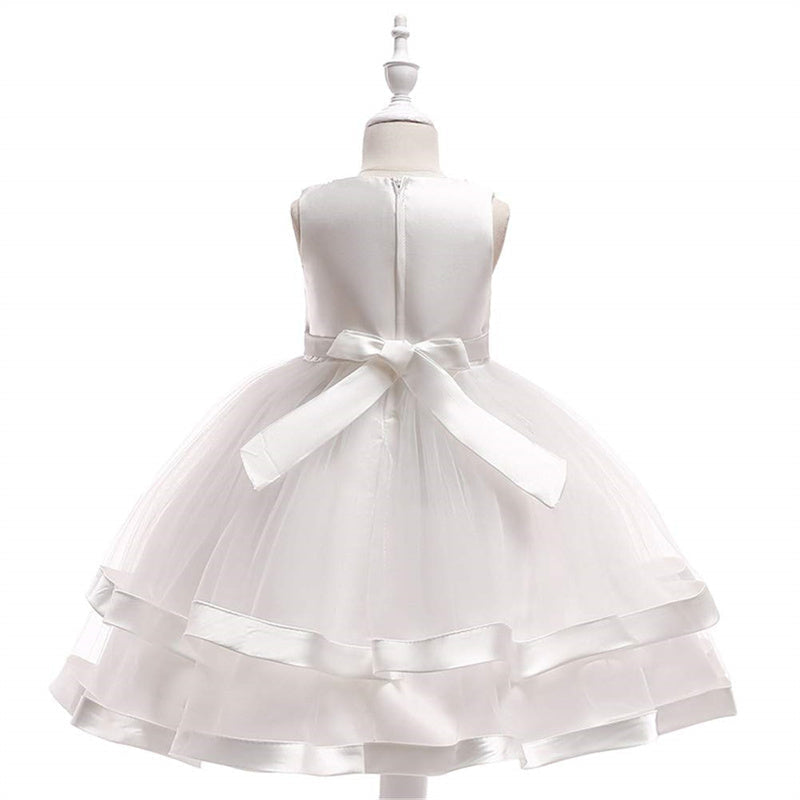 Aperturee - Tulle Bow Puffy Formal Party Wedding Kids Dress
