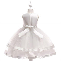 Aperturee - Tulle Bow Puffy Formal Party Wedding Kids Dress