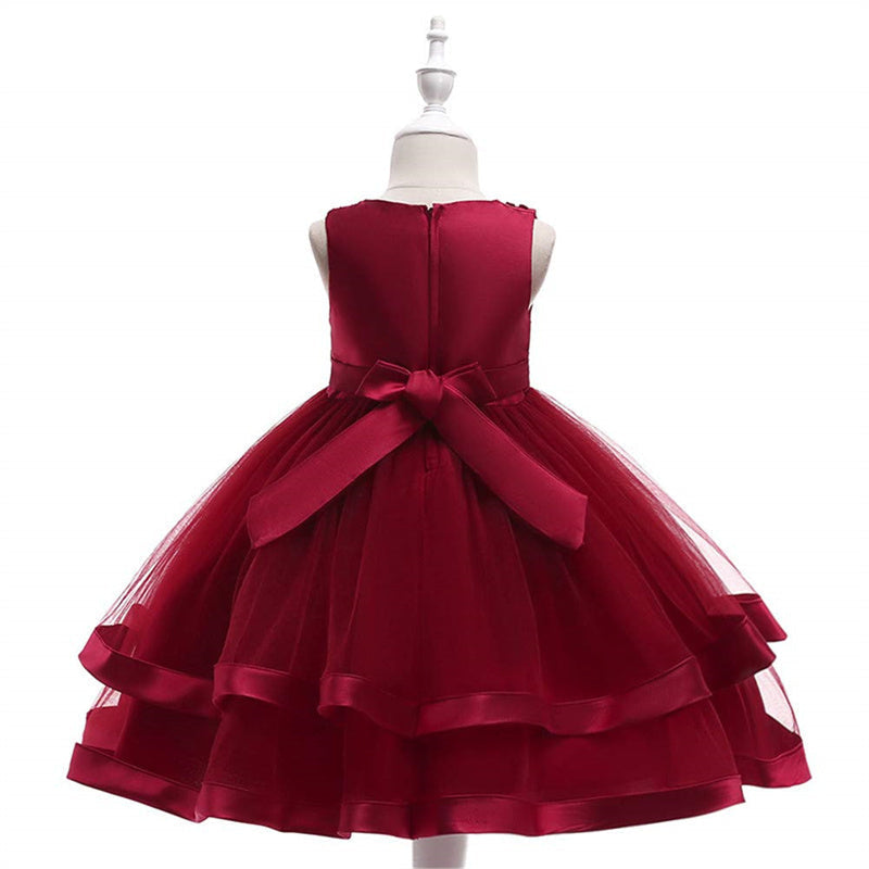 Aperturee - Tulle Bow Puffy Formal Party Wedding Kids Dress