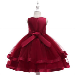 Aperturee - Tulle Bow Puffy Formal Party Wedding Kids Dress