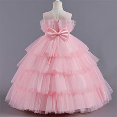 Aperturee - Tulle Princess Ruffles Lace Tiered Party Kids Dress