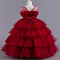 Aperturee - Tulle Princess Ruffles Lace Tiered Party Kids Dress