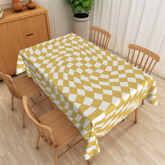 Aperturee - Twisted White Yellow Plaid Rectangle Tablecloth