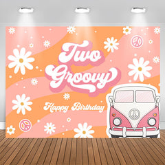 Aperturee - Two Groovy Daisy Van Girls Happy Birthday Backdrop