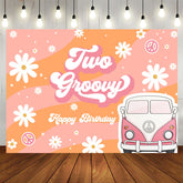 Aperturee - Two Groovy Daisy Van Girls Happy Birthday Backdrop