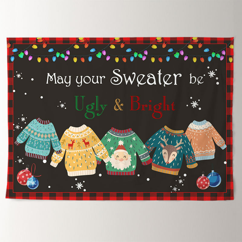 Aperturee - Ugly And Bright Sweater Merry Christmas Backdrop
