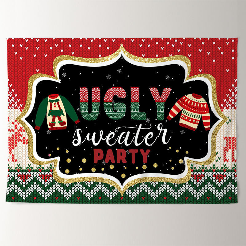 Aperturee - Ugly Sweater Red Green Christmas Party Backdrop