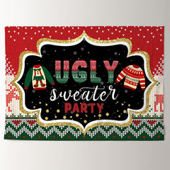 Aperturee - Ugly Sweater Red Green Christmas Party Backdrop