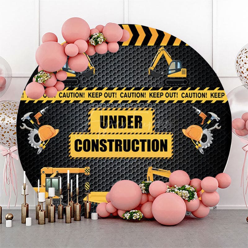 Aperturee Under Construction Excavator Round Birthday Backdrop