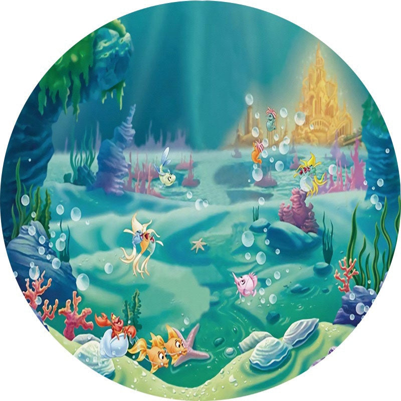 Aperturee - Under The Sea World Round Happy Birthday Party Backdrop