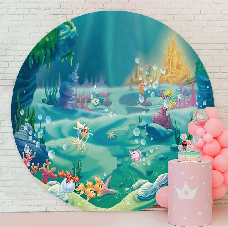 Aperturee - Under The Sea World Round Happy Birthday Party Backdrop