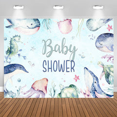 Aperturee - Underwater Animals Light Blue Baby Shower Backdrop